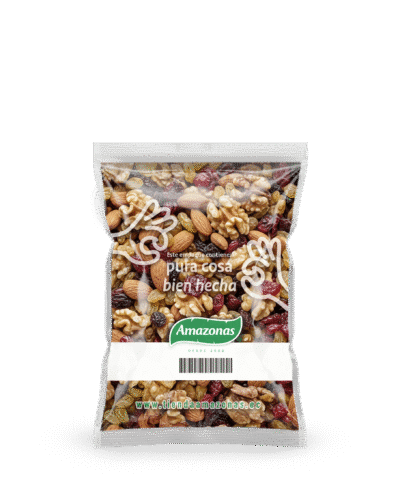 Mix 2 de frutos secos 1 libra Amazonas - almendras, pasa rubia, nuez y arándanos.