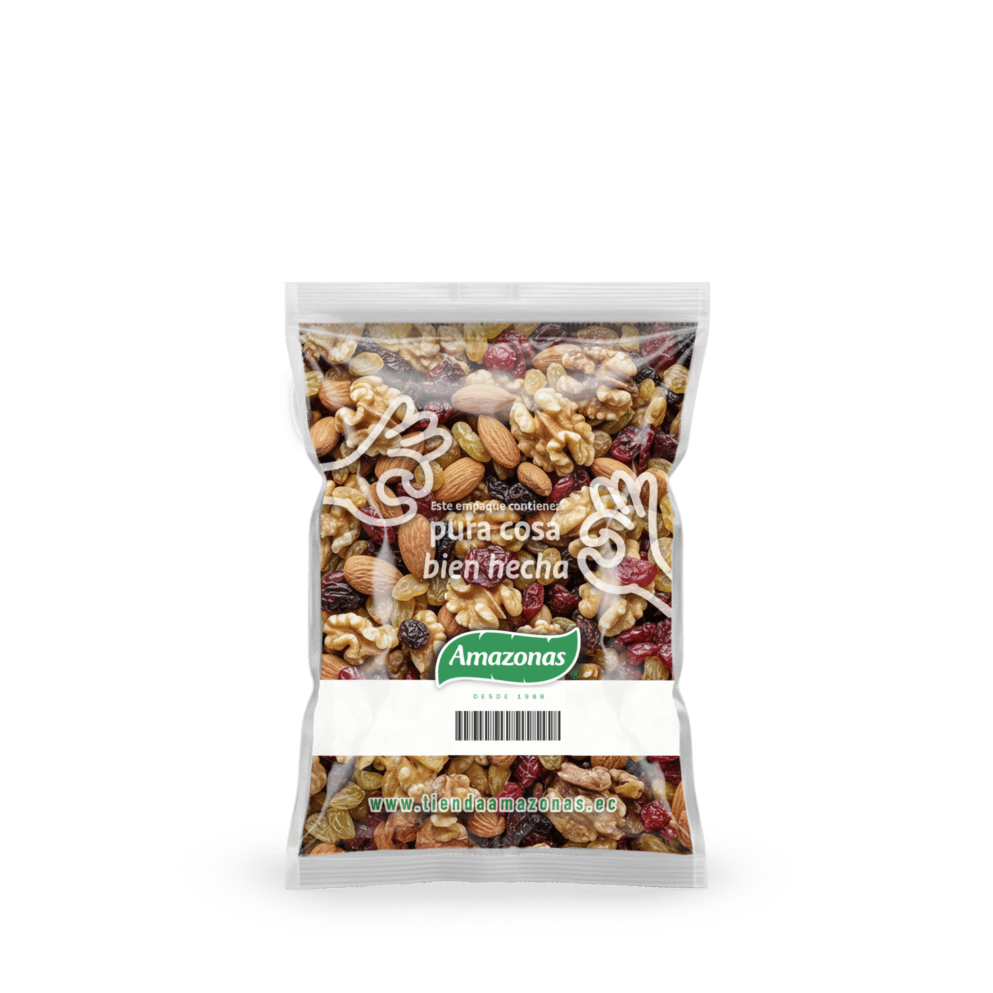 Mix 2 de frutos secos 1 libra Amazonas - almendras, pasa rubia, nuez y arándanos.